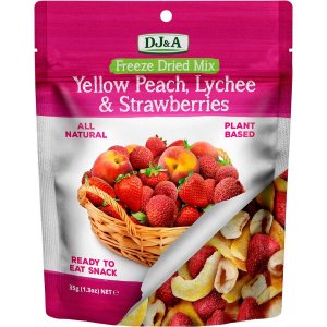 DJ & A  Freeze Dried Yellow Peach, Lychee & Strawberries 10 x 35g