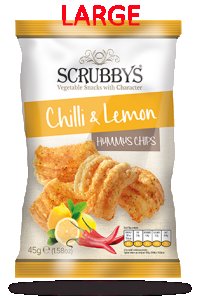 Scrubbys LARGE Hummus Chilli & Lemon Chips 10 x 125g